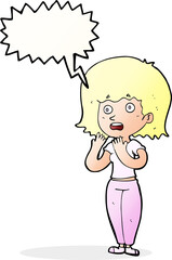 cartoon shocked woman with speech bubble
