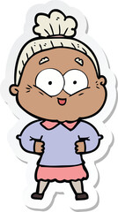 sticker of a cartoon happy old woman