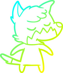 cold gradient line drawing of a friendly cartoon fox