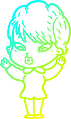 cold gradient line drawing of a cartoon woman