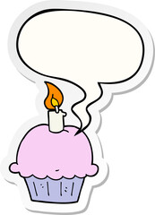 cartoon birthday cupcake with speech bubble sticker