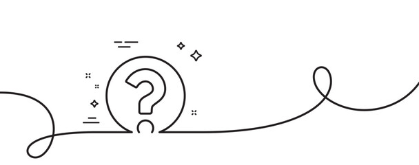 Question mark line icon. Continuous one line with curl. Support help sign. FAQ symbol. Question mark single outline ribbon. Loop curve pattern. Vector