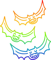 rainbow gradient line drawing of a cartoon vampire bats