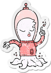 distressed sticker of a cute cartoon alien