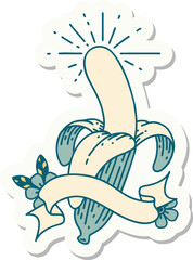 sticker of a tattoo style peeled banana