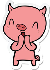 sticker of a happy cartoon pig