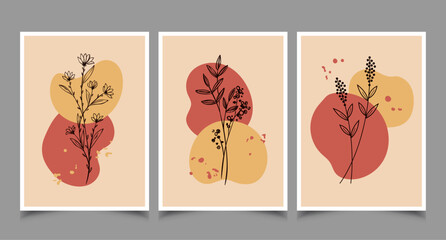 hand drawn boho wall art vector illustration flat design, Abstract geometric prints for boho aesthetic interior