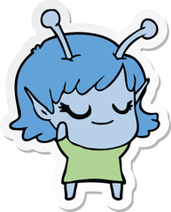 sticker of a smiling alien girl cartoon