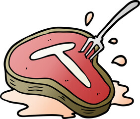 cartoon cooked steak and fork