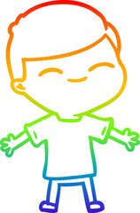 rainbow gradient line drawing of a cartoon smiling boy