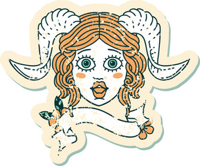 Retro Tattoo Style tiefling character face