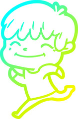 cold gradient line drawing of a cartoon happy boy