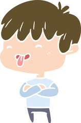 flat color style cartoon boy sticking out tongue
