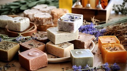 Step into the world of natural soap and skincare product making, where you'll unlock the secrets of harnessing nature's gifts. Learn the art of formulating gentle cleansers. Generated by AI.