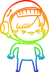 rainbow gradient line drawing of a cartoon astronaut woman