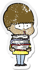 distressed sticker of a cartoon happy boy