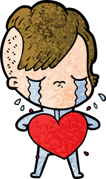cartoon crying girl with love heart