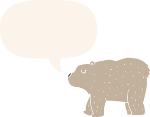 cartoon bear with speech bubble in retro style