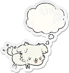 cartoon dog with thought bubble as a distressed worn sticker
