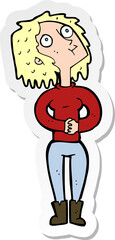 sticker of a cartoon woman looking upwards