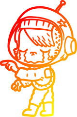 warm gradient line drawing of a cartoon crying astronaut girl