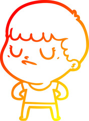 warm gradient line drawing of a cartoon grumpy boy