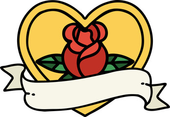 tattoo in traditional style of a heart rose and banner