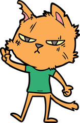 tough cartoon cat giving victory sign