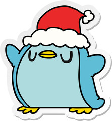 hand drawn christmas sticker cartoon of kawaii penguin