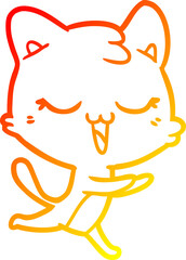 warm gradient line drawing of a happy cartoon cat