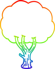 rainbow gradient line drawing of a cartoon blooming tree