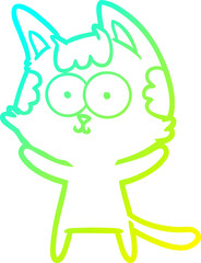 cold gradient line drawing of a happy cartoon cat