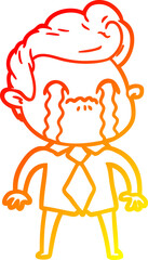 warm gradient line drawing of a cartoon man crying