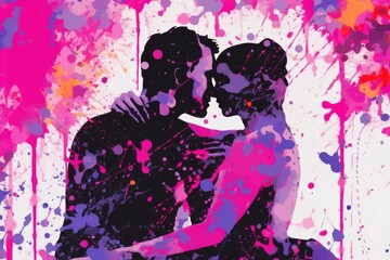 Two lovers are kissing. Chaotic colors. Beautiful illustration picture. Generative AI