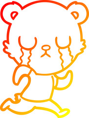 warm gradient line drawing of a crying polar bear cartoon
