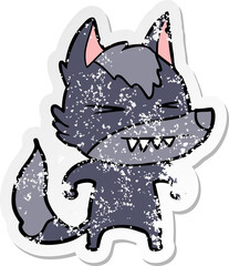 distressed sticker of a angry wolf cartoon