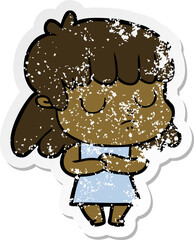 distressed sticker of a cartoon indifferent woman