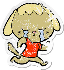 distressed sticker of a cute puppy crying cartoon
