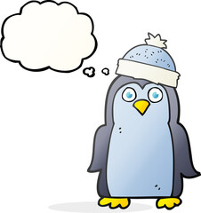 freehand drawn thought bubble cartoon penguin