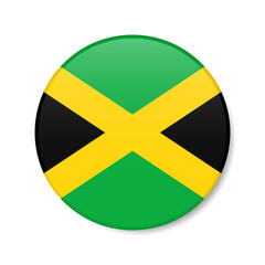 Jamaica circle button icon. Jamaican round badge flag. 3D realistic isolated vector illustration