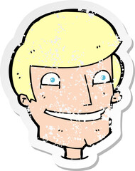 retro distressed sticker of a cartoon grinning man
