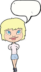 cartoon happy woman with speech bubble