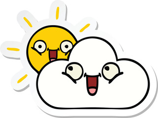 sticker of a cute cartoon sunshine and cloud