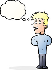 cartoon happy man with thought bubble