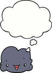 cartoon tiny happy cloud with thought bubble