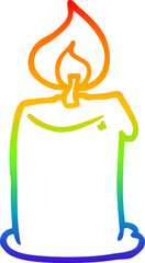 rainbow gradient line drawing of a cartoon candle