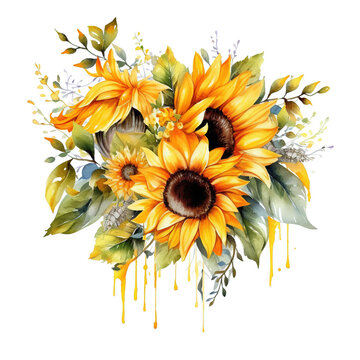 Sunflower Watercolor Clipart  isolated on a transparent background, PNG, generative ai