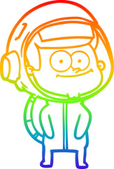 Obraz premium rainbow gradient line drawing of a happy astronaut cartoon