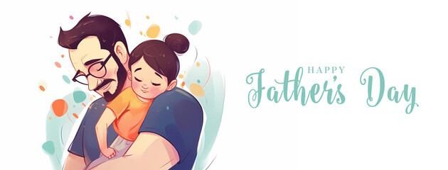 Fototapeta na wymiar Illustration of father comforting his little daughter, on white background. Concept of Father's day, fathers love, relationships between dad and child. Created with Generative AI technology.