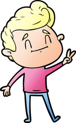 happy cartoon man giving a peace sign